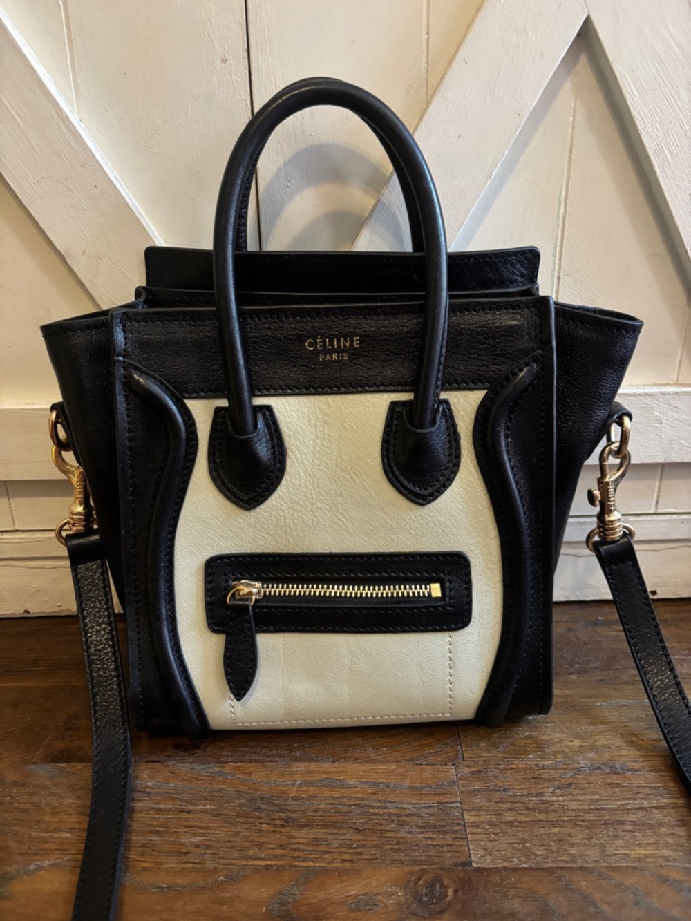 Celine Black & Cream Nano Luggage Shoulder Bag